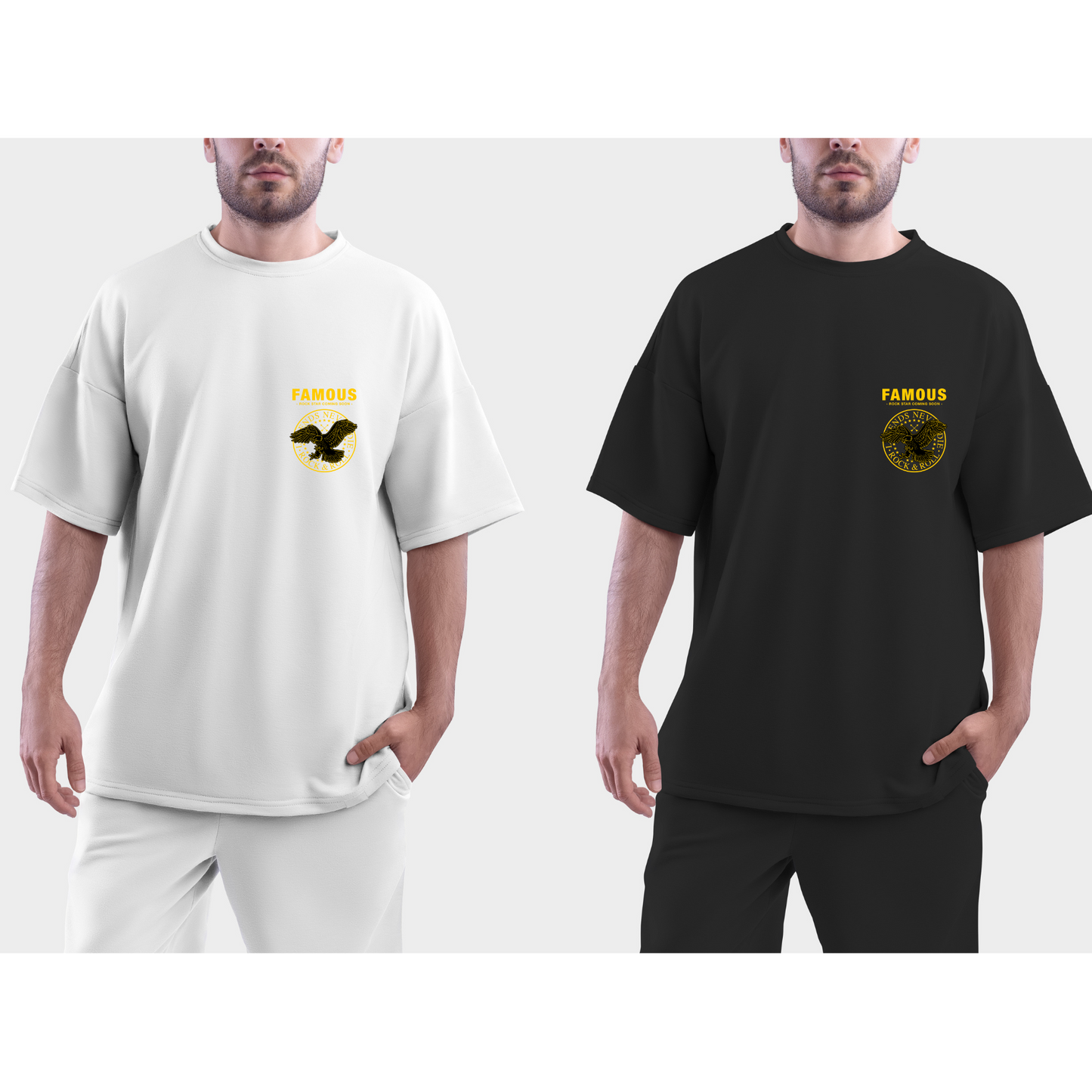 T-Shirt con Grafica "FAMOUS" e Aquila Stilizzata – Design Unico