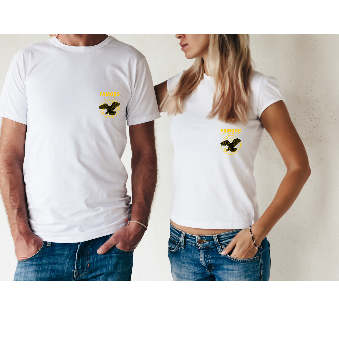 T-Shirt con Grafica "FAMOUS" e Aquila Stilizzata – Design Unico