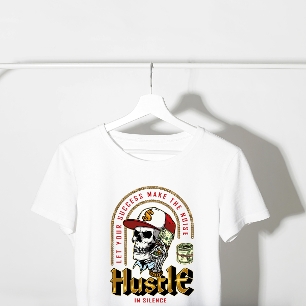 T-shirt Streetwear Oversize "Hustle in Silence" – Grafica Scheletro, Moda Urbana, Stampa di Alta Qualità