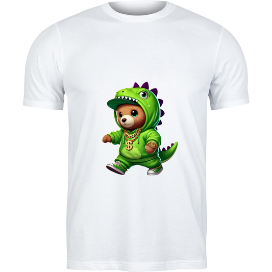 T-shirt Orsetto Dinosauro – Peluche Streetwear con Catena e Cappellino