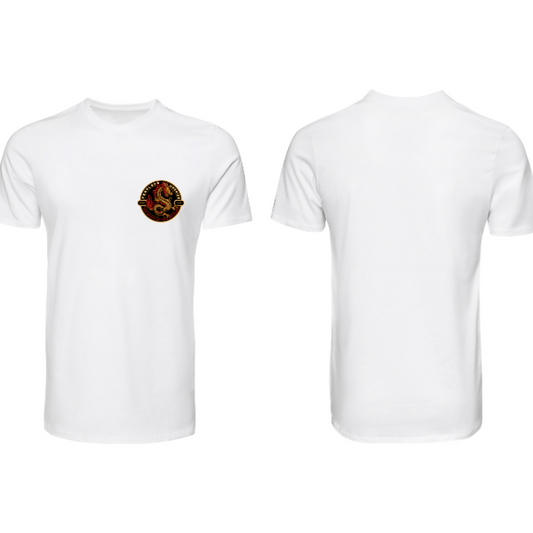 T-Shirt con Grafica Drago Stilizzato in Rosso e Oro – Stile Vintage